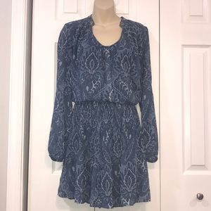 Michael Kors Blue Printed Pleated Dress Medium